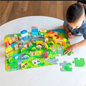 Fat Brain Toys My Town‎ Wooden Block Set And Puzzle